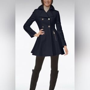 Laundry by Shelli Segal Black Fit-and-Flare Double-Breasted Coat SizeL/ P2P21